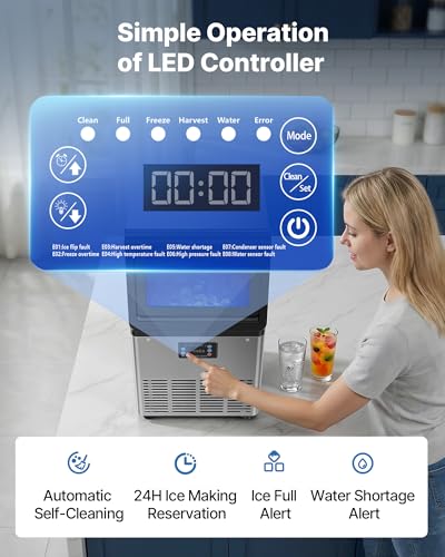 Stainless Steel Ice Maker with Self-Cleaning Display