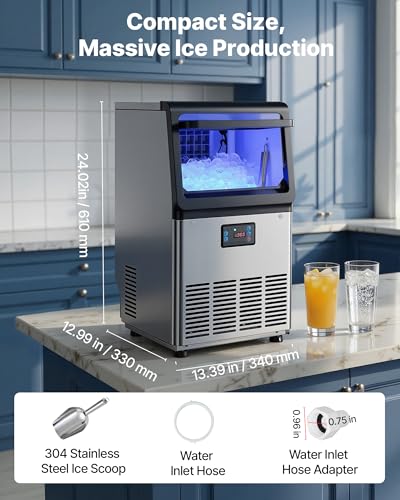 Stainless Steel Ice Maker with Self-Cleaning Display
