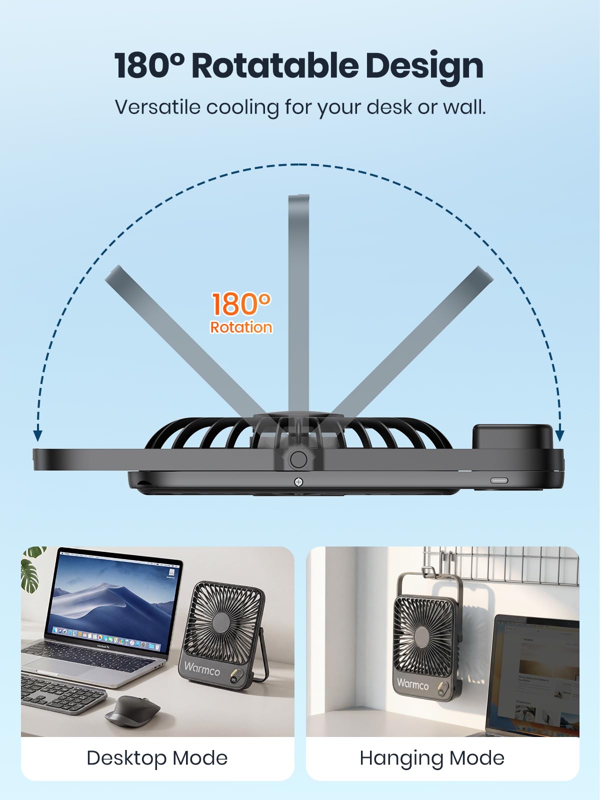 Portable Rechargeable Desk Fan with Digital Display