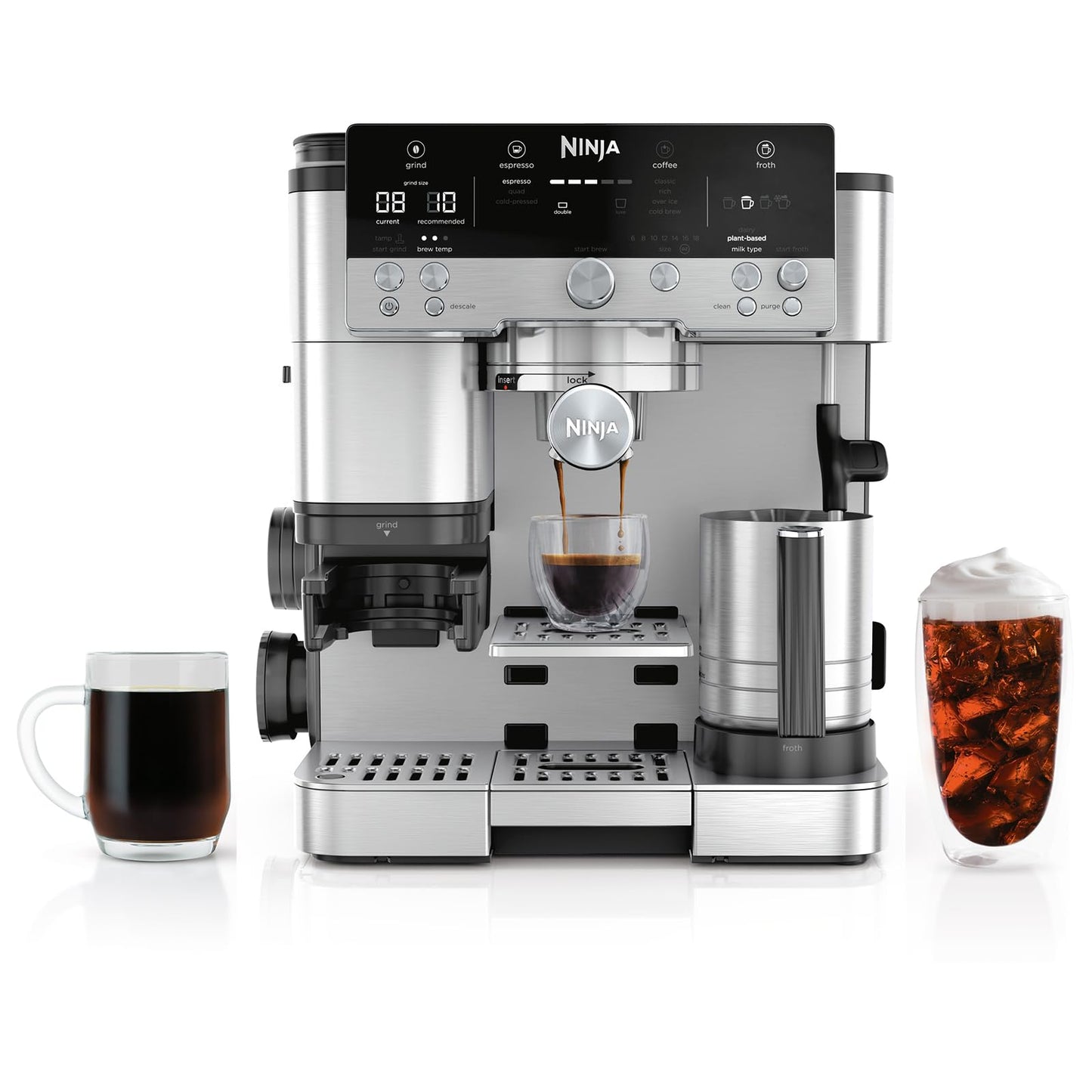 Espresso and Coffee Maker with Integrated Milk System