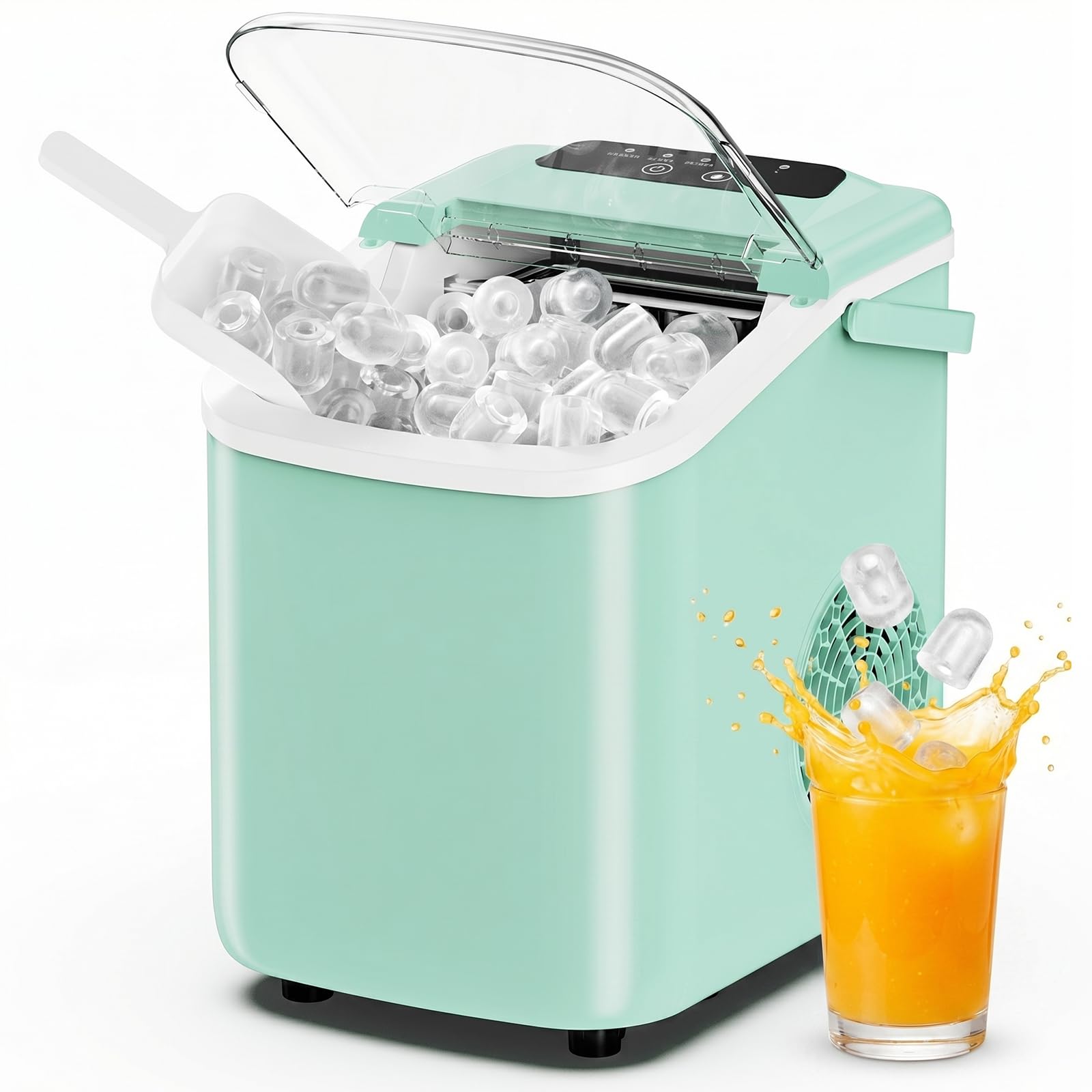 DUMOS Ice Maker Countertop, Ice Machine with Portable Handle, Basket and Scoop, 26lbs Daily, 9 Bullet Cubes in 6~8 Mins, Auto-Cleaning for Home, Kitchen, Office, Outdoors, RV Camping