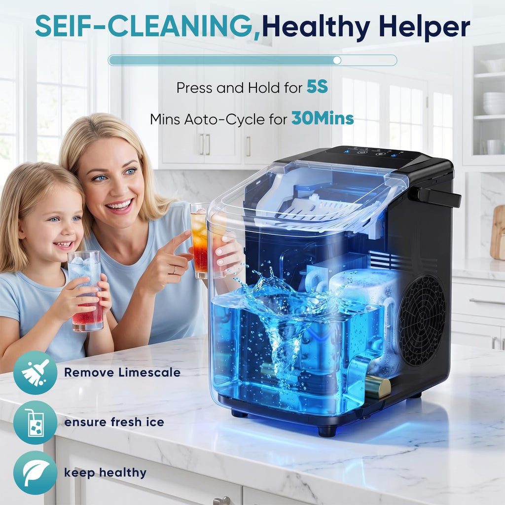 Portable Bullet Ice Maker with Auto-Cleaning Function