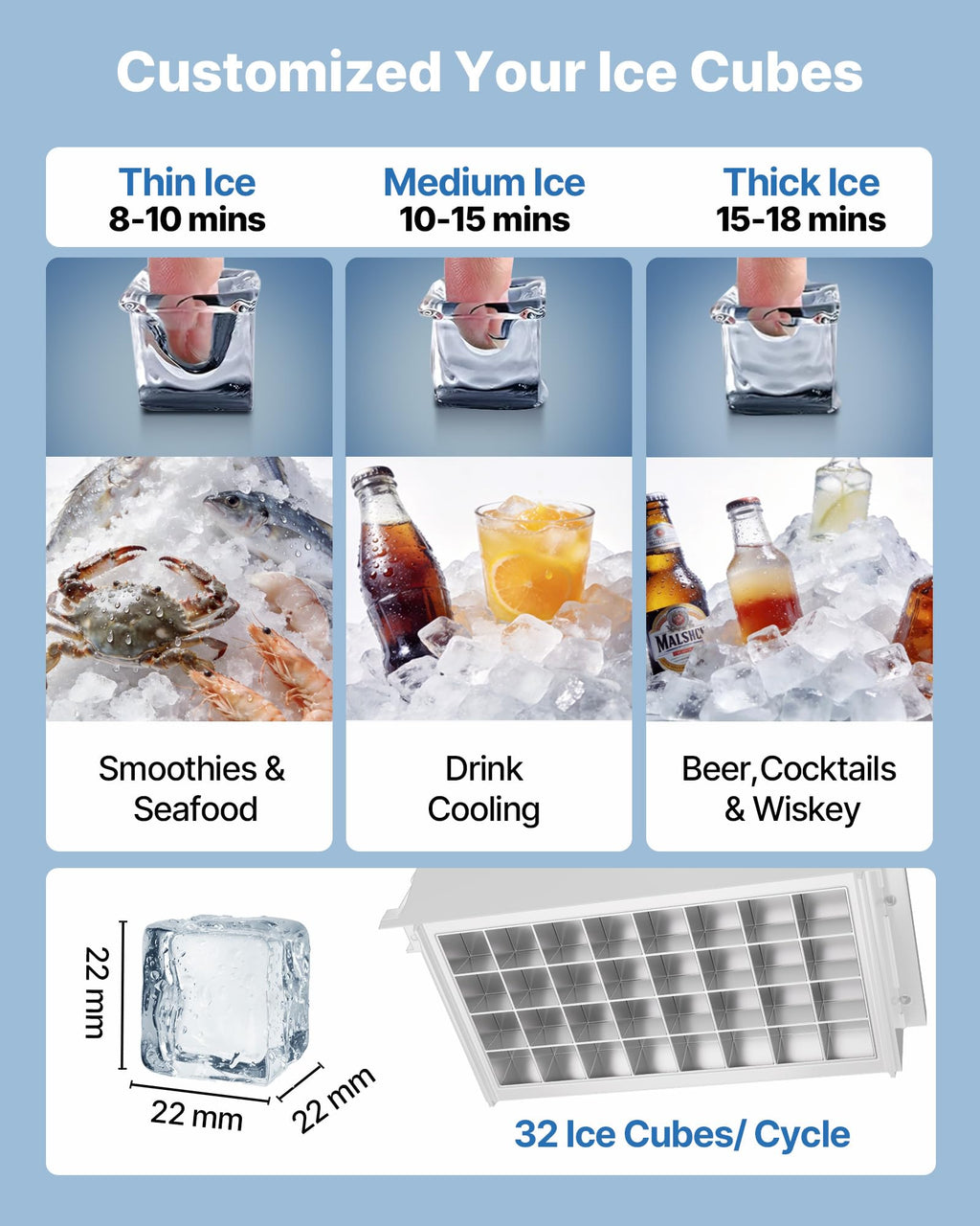 Stainless Steel Ice Maker with Self-Cleaning Display