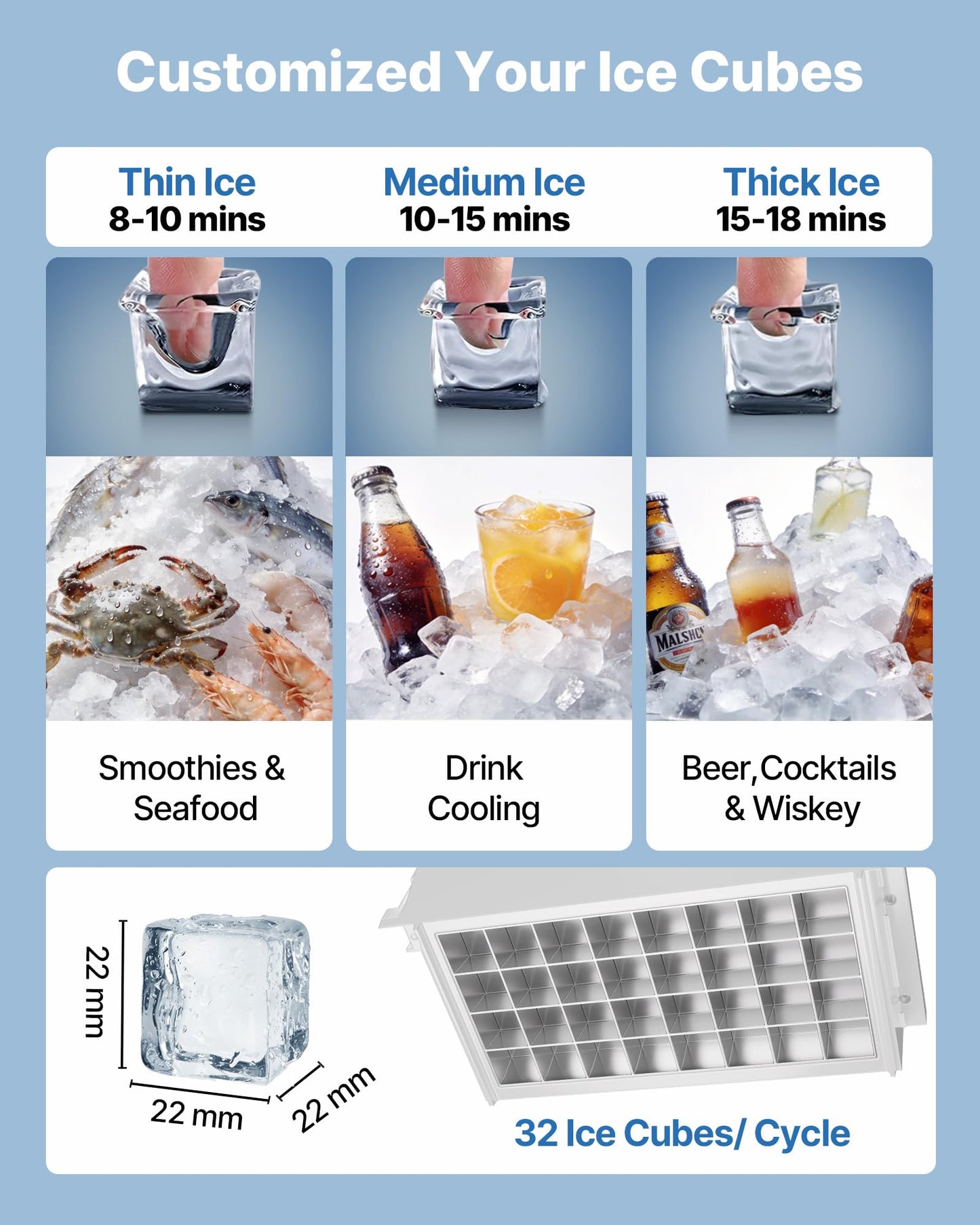 Stainless Steel Ice Maker with Self-Cleaning Display