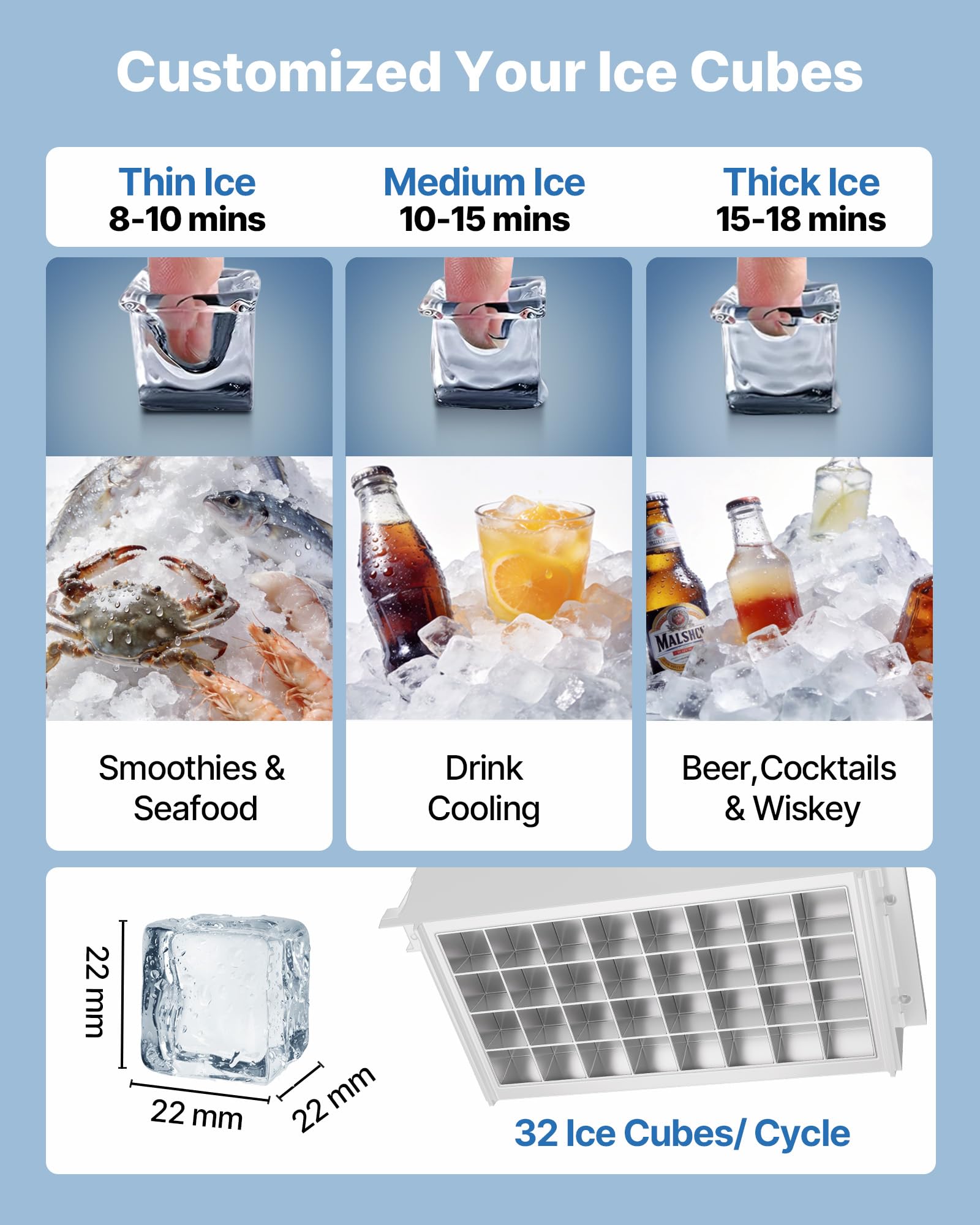 VEVOR Commercial Ice Maker Machine,Built-in/Freestanding/Under Counter, Stainless Steel Ice Maker with LED Display & Self-Cleaning, for Home Bar