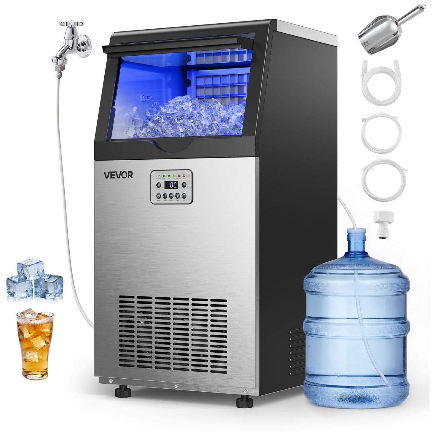 Stainless Steel Ice Maker with Self-Cleaning Display