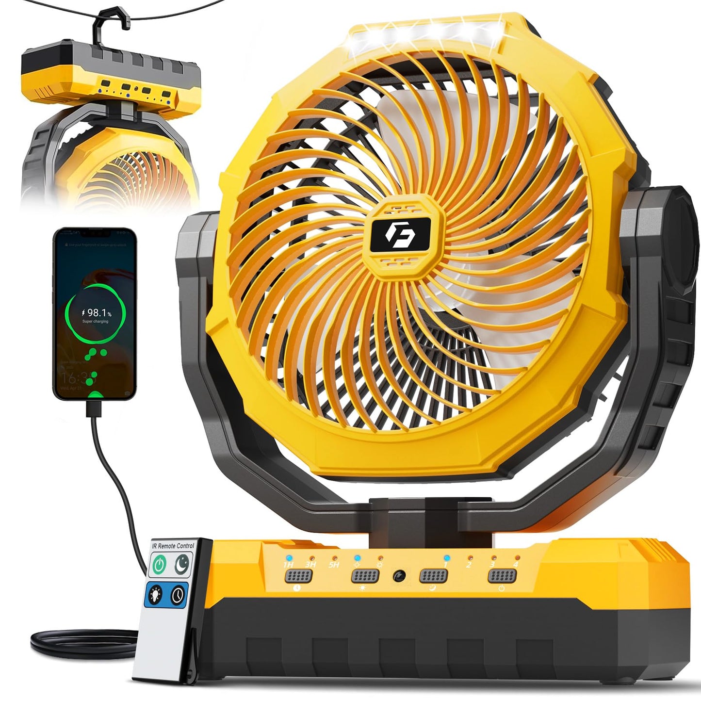 Rechargeable Camping Fan with Light & Remote