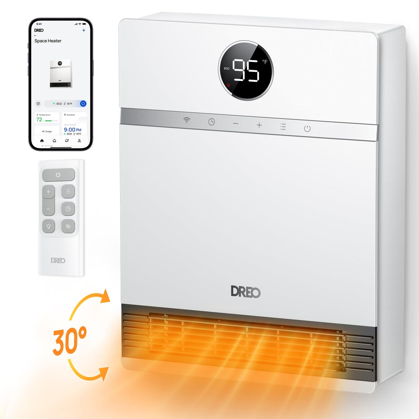 Smart Wall-Mounted Space Heater with Remote