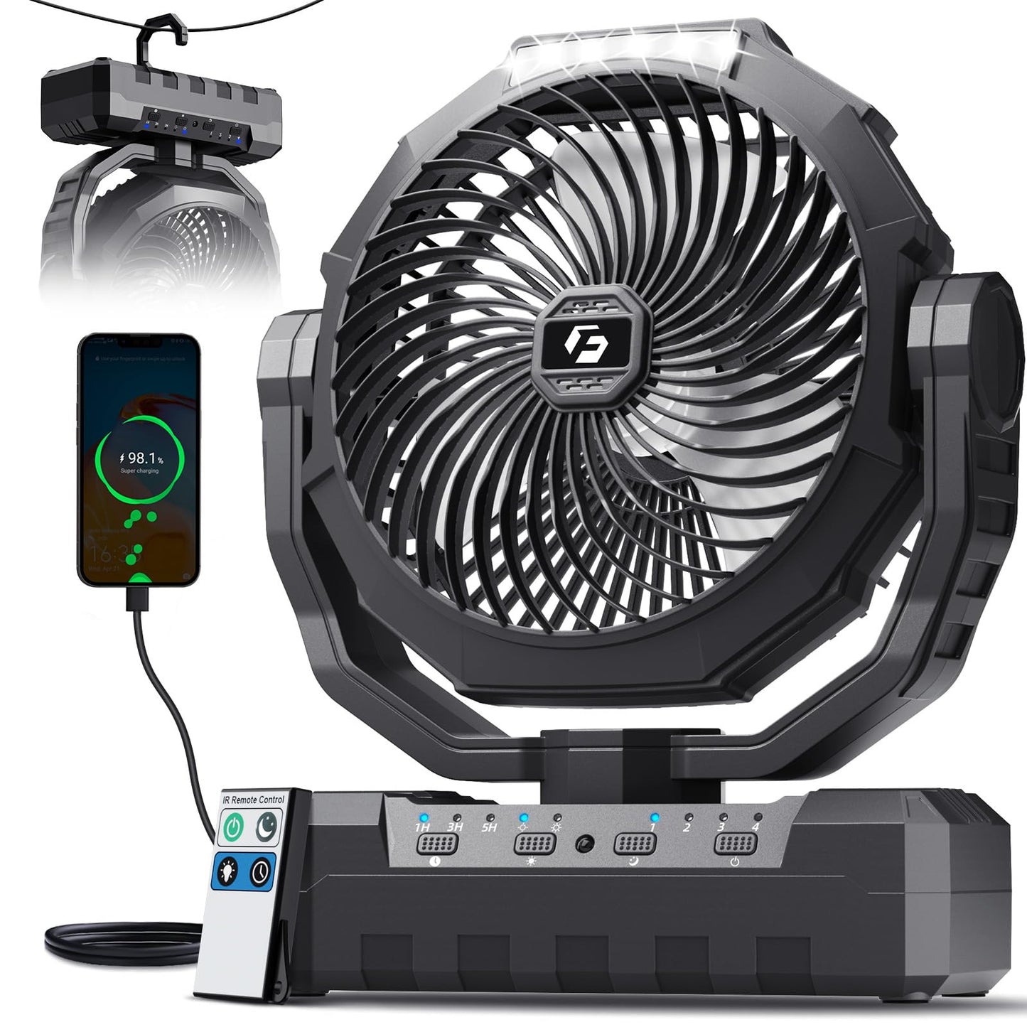 Rechargeable Camping Fan with Light & Remote