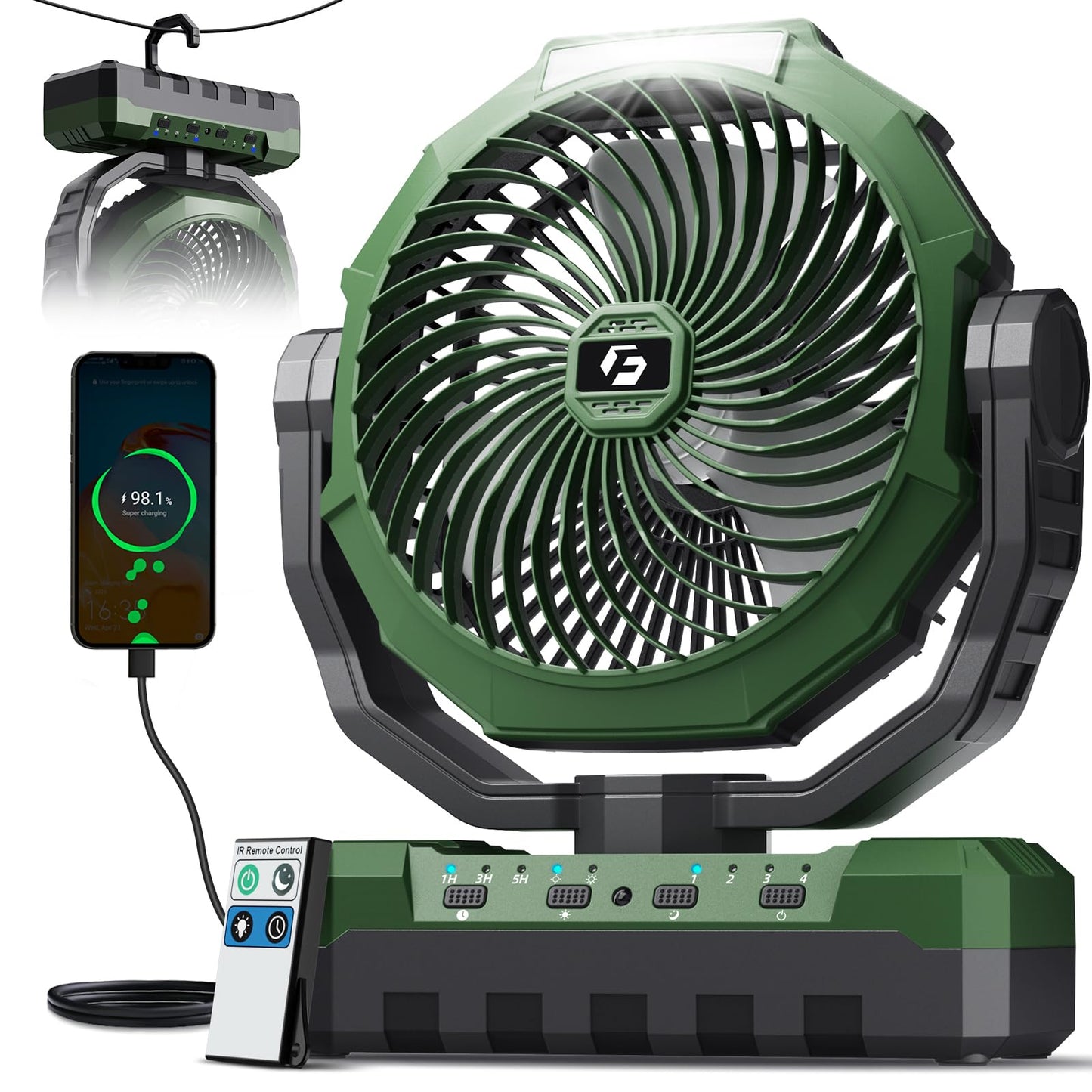 Rechargeable Camping Fan with Light & Remote