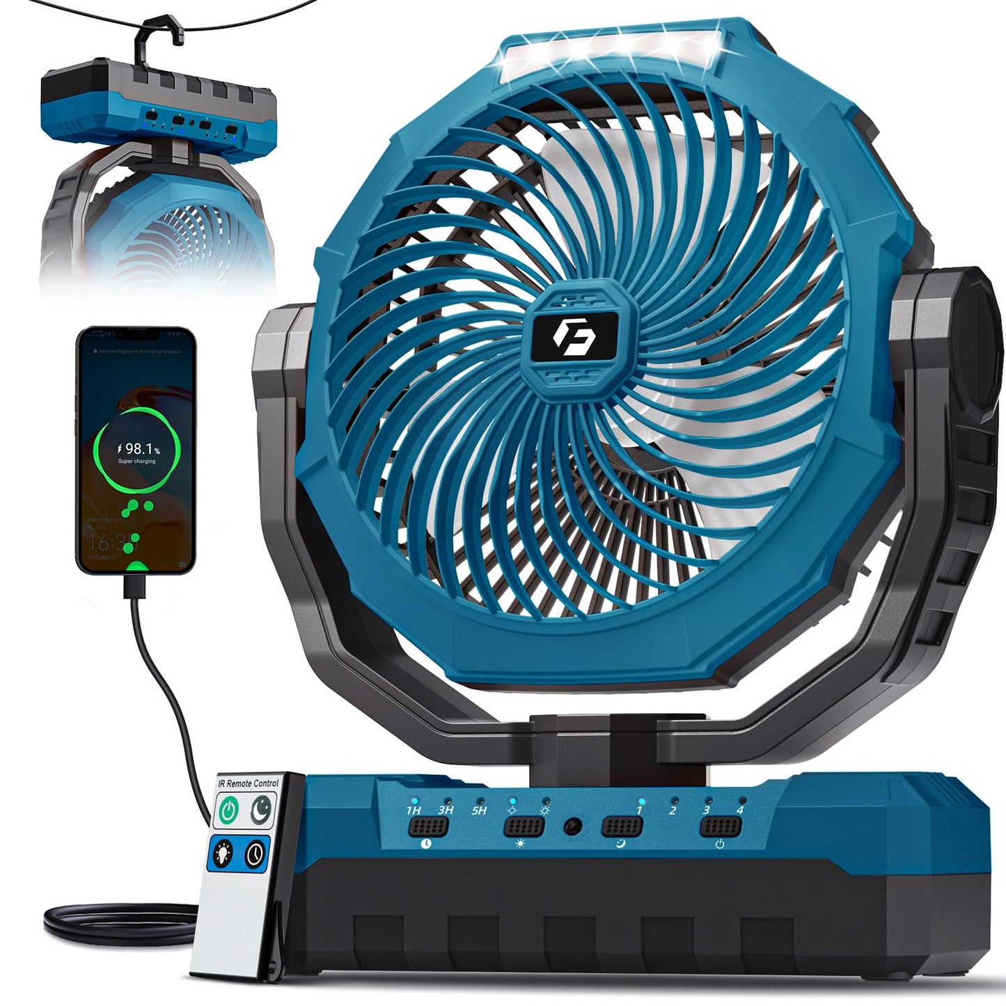 Rechargeable Camping Fan with Light & Remote