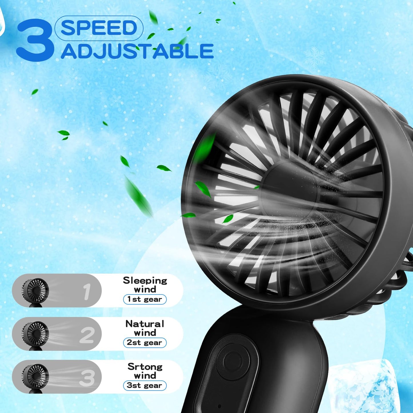 Mini Rechargeable Handheld Fan with 3 Speeds