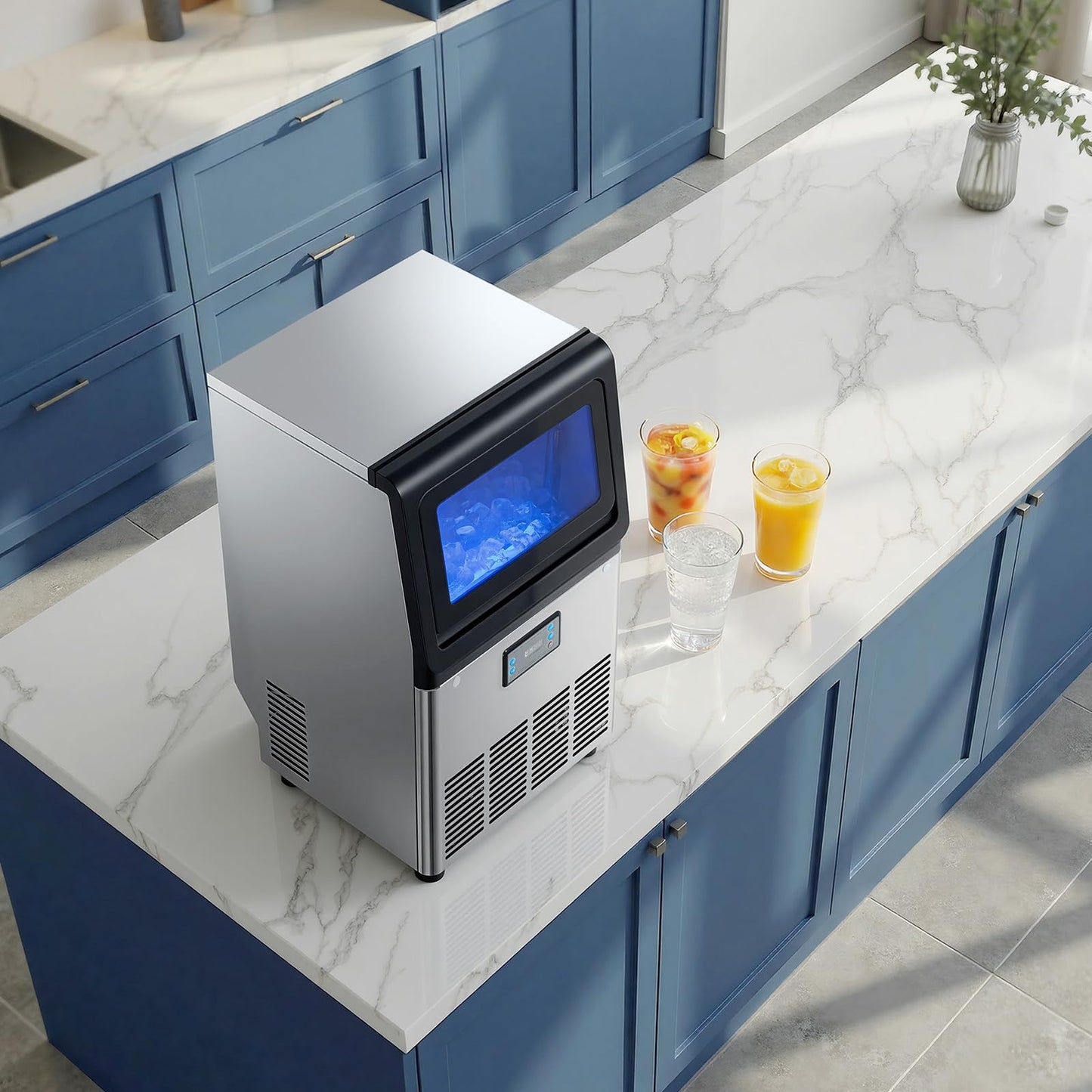 Stainless Steel Ice Maker with Self-Cleaning Display