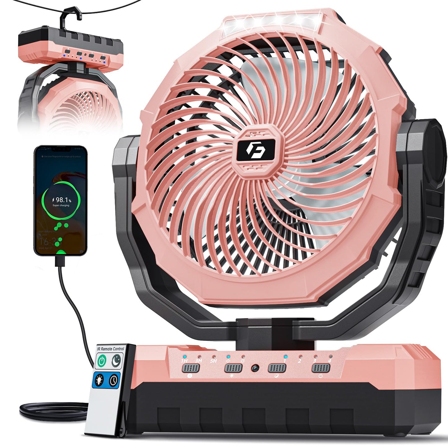 Rechargeable Camping Fan with Light & Remote