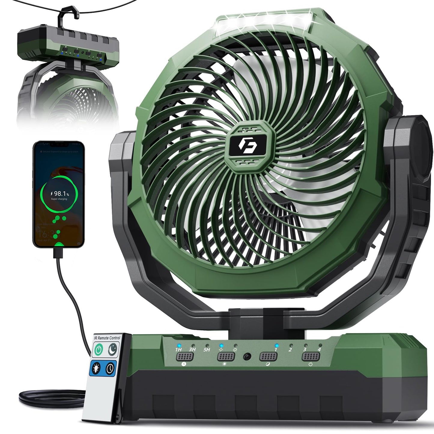 Rechargeable Camping Fan with Light & Remote