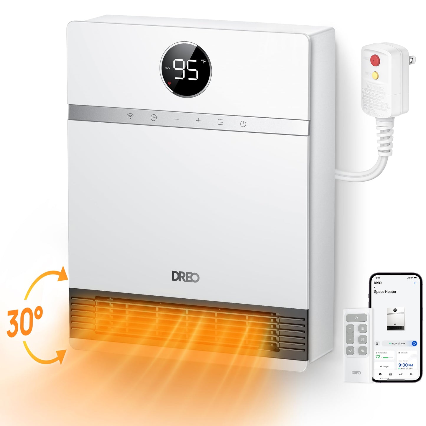 Smart Wall-Mounted Space Heater with Remote