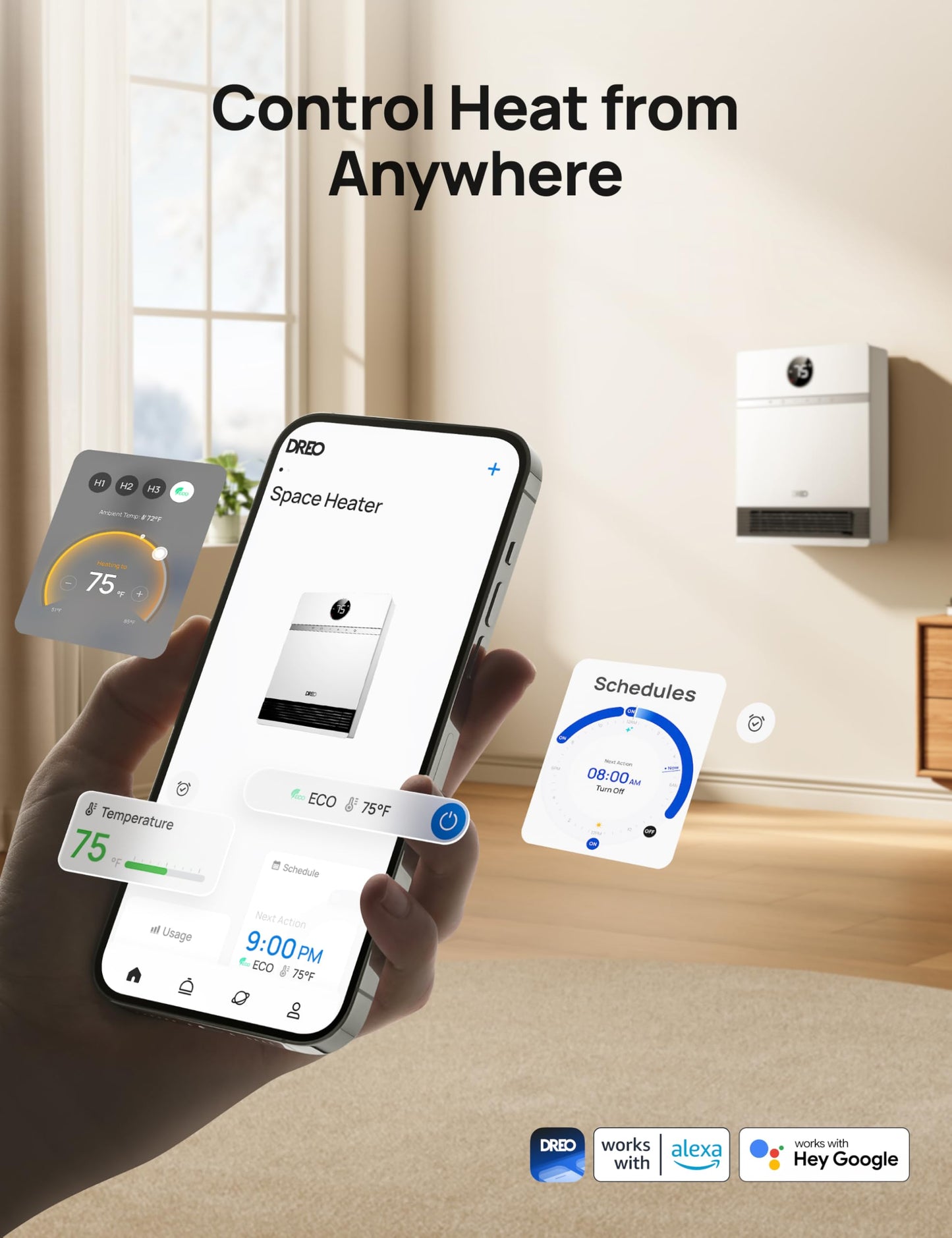 Smart Wall-Mounted Space Heater with Remote