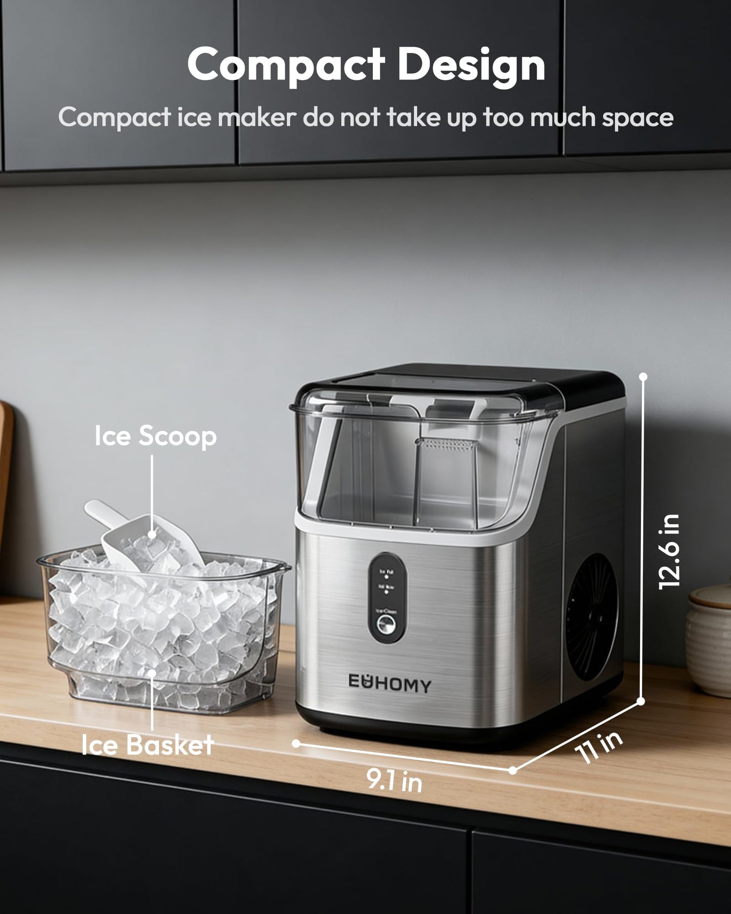 Countertop Nugget Ice Maker with Self-Cleaning System