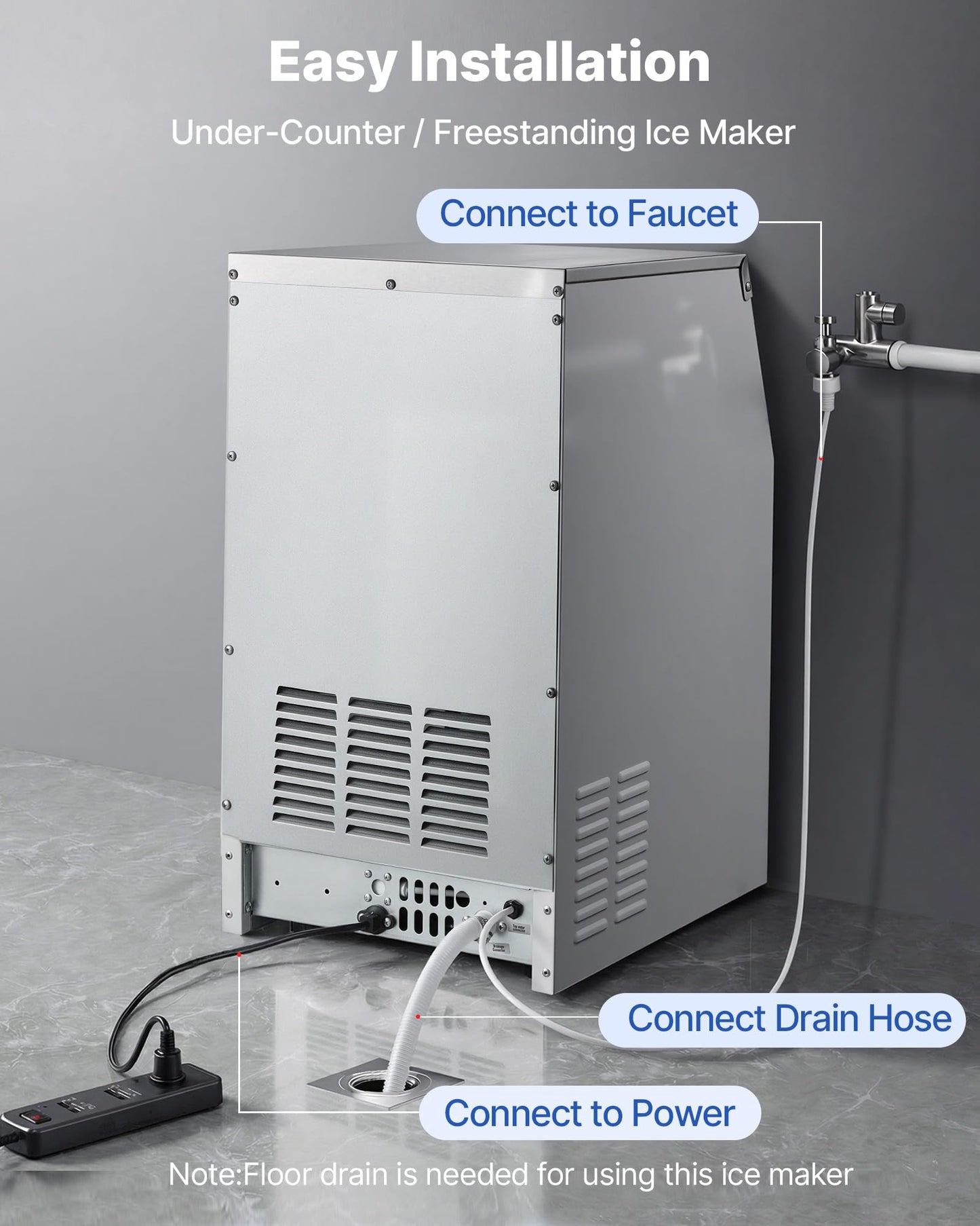 Stainless Steel Ice Maker with 130 lb Daily Capacity