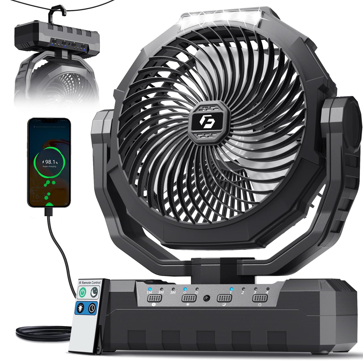 Rechargeable Camping Fan with Light & Remote