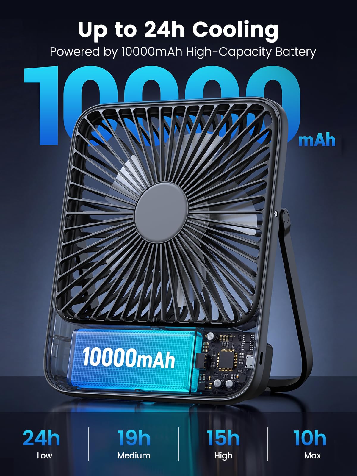 Portable Rechargeable Desk Fan with Digital Display