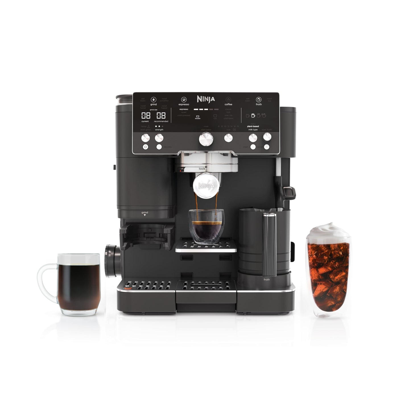Espresso and Coffee Maker with Integrated Milk System