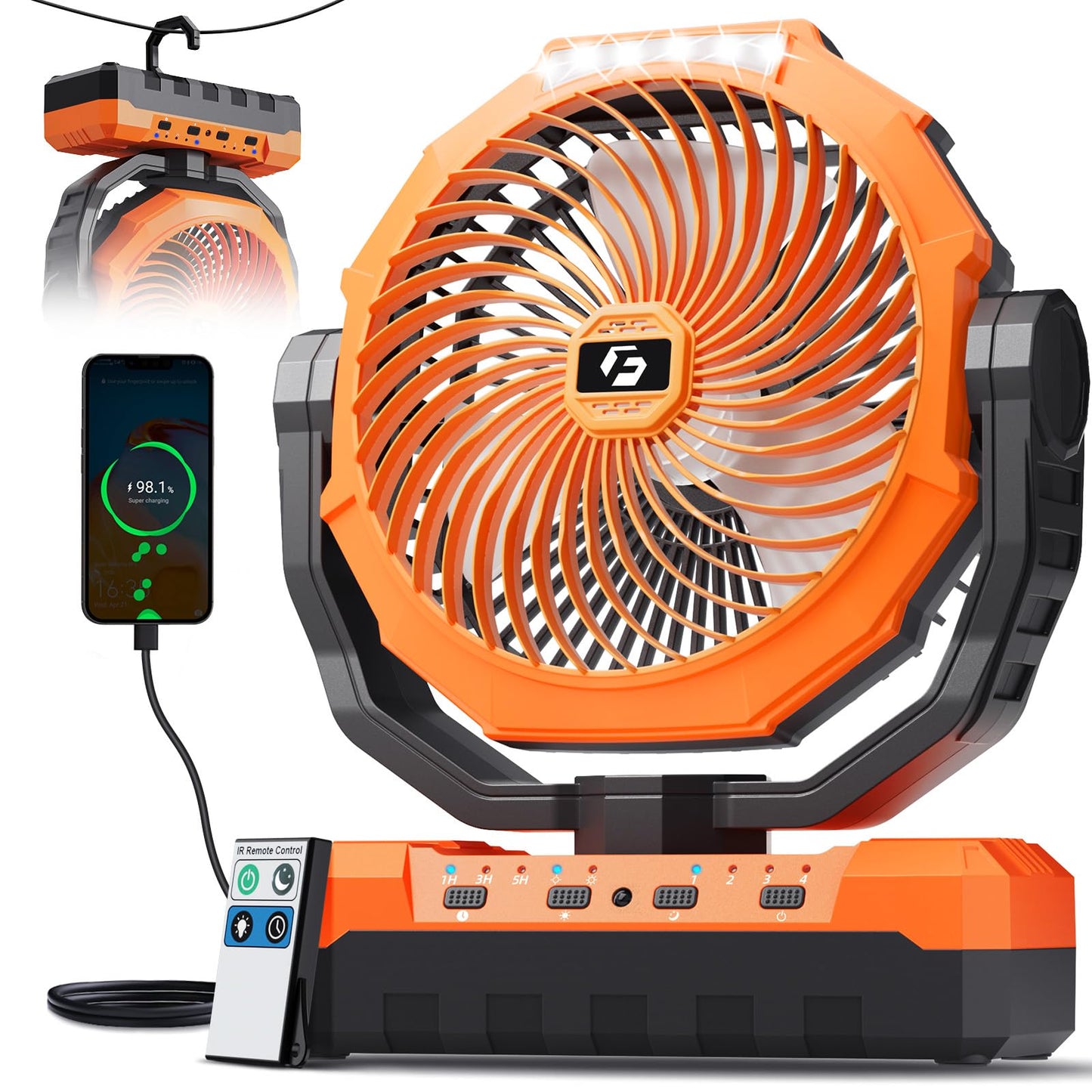 Rechargeable Camping Fan with Light & Remote