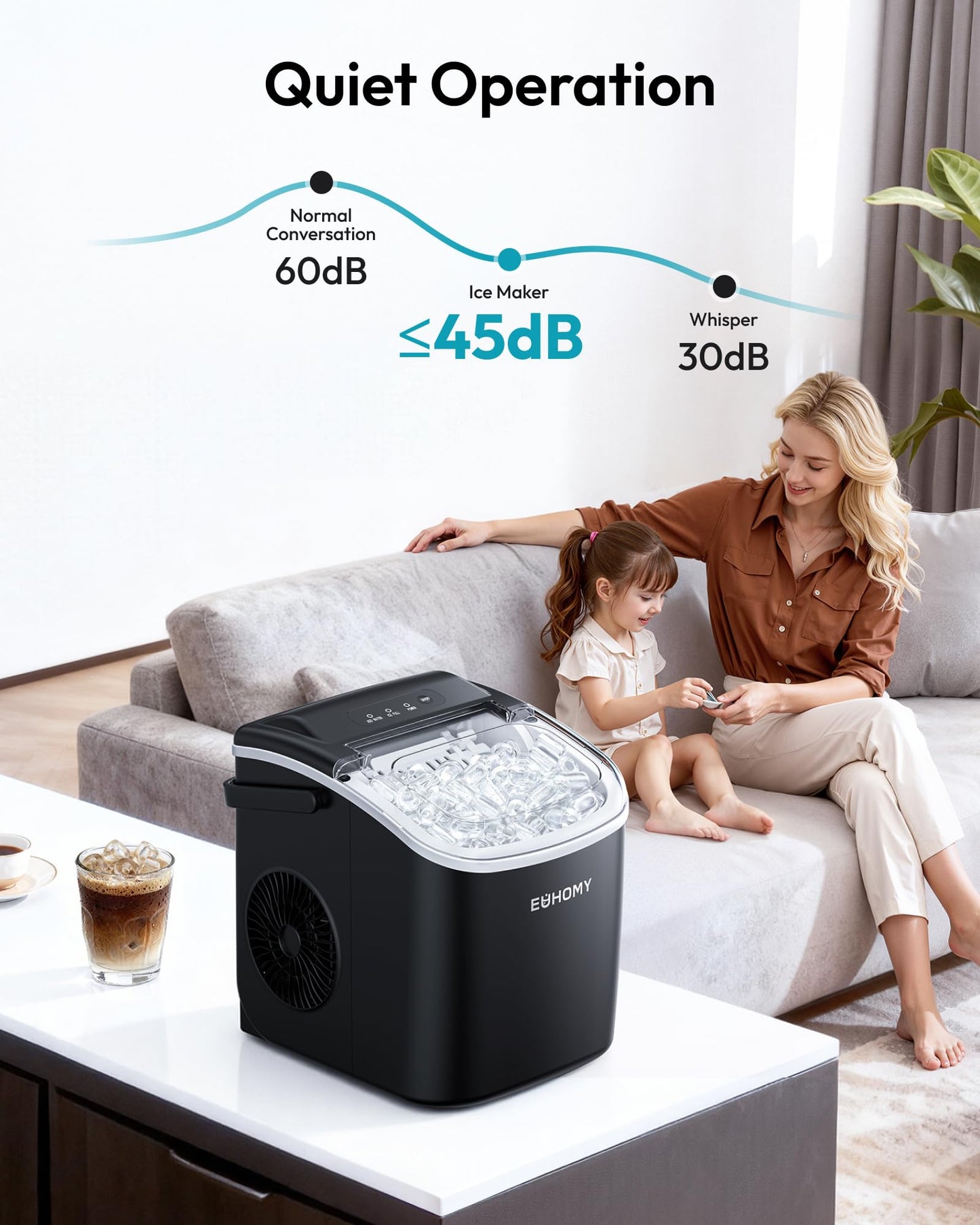 Countertop Ice Maker with Fast Ice and Easy Cleaning