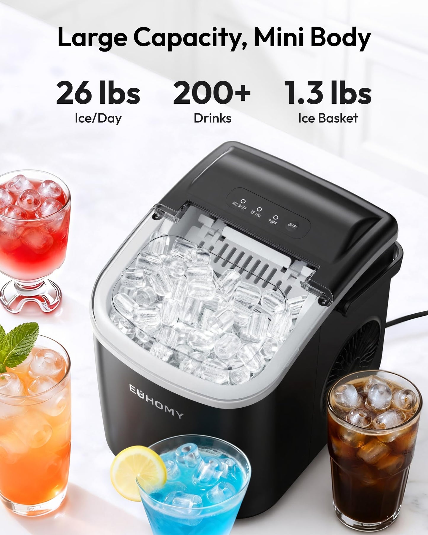 Countertop Ice Maker with Fast Ice and Easy Cleaning