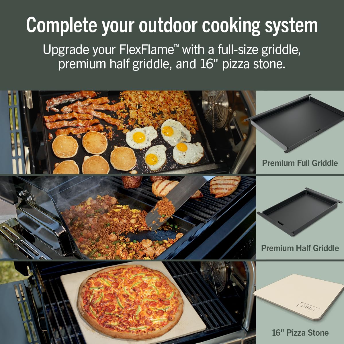 Ninja FlexFlame, Grill and Smoker, Electric and Propane Grill Stainless Steel, Black, Green, Blue