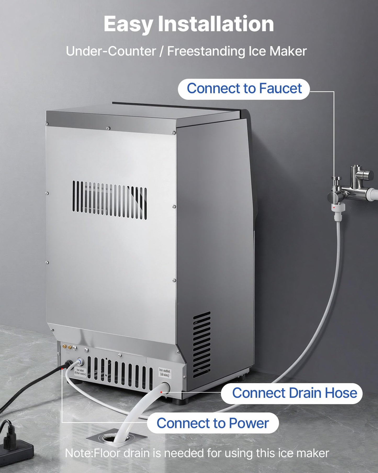 Stainless Steel Ice Maker with Self-Cleaning Display
