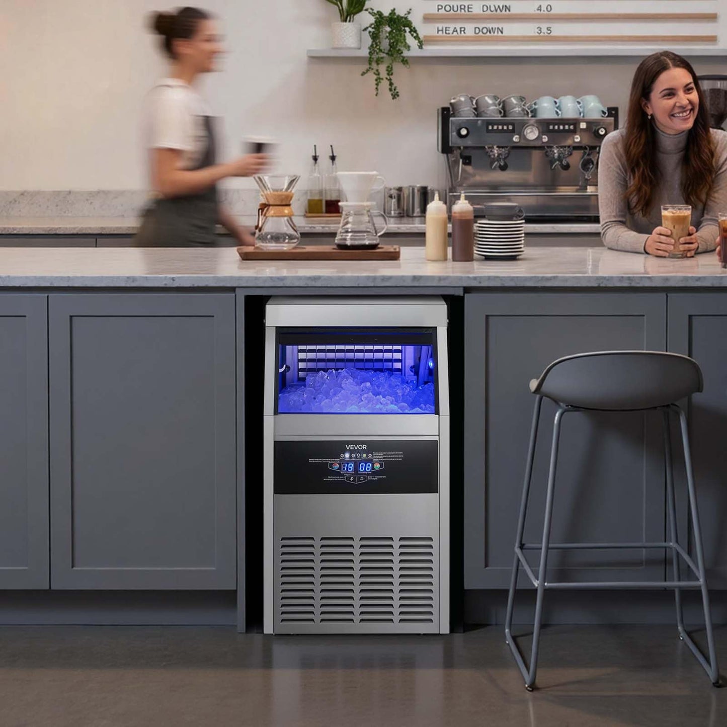 Stainless Steel Ice Maker with 130 lb Daily Capacity