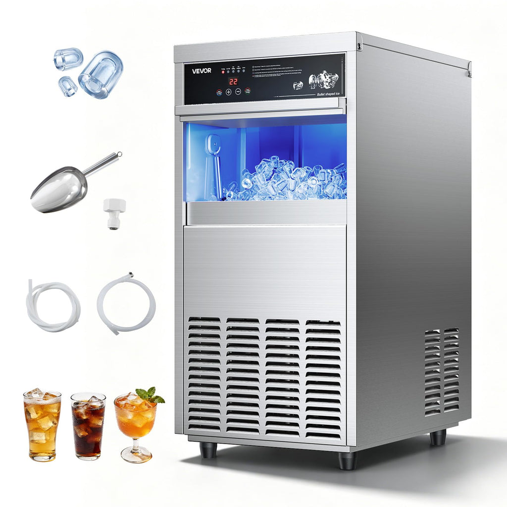 Stainless Steel Ice Maker with Self-Cleaning Display