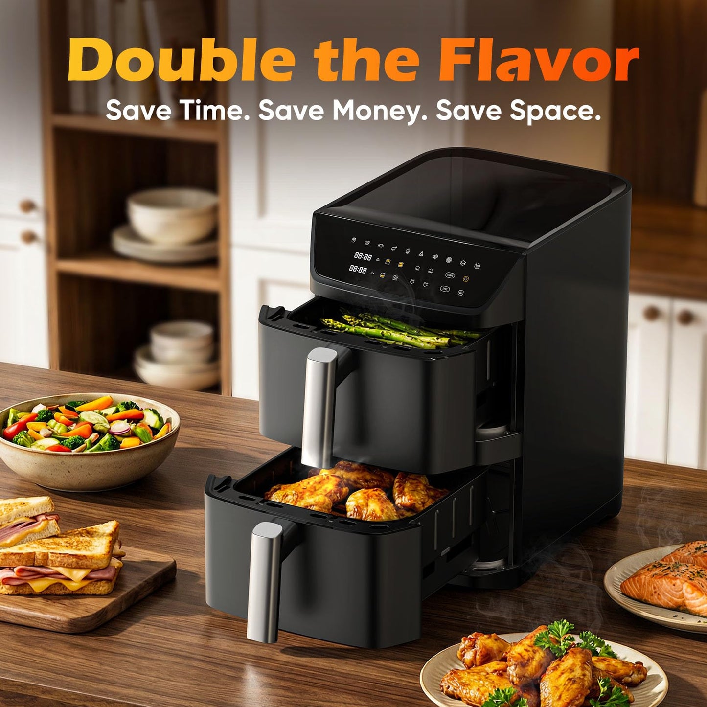 Dual Basket Air Fryer with 10-in-1 Cooking Functions