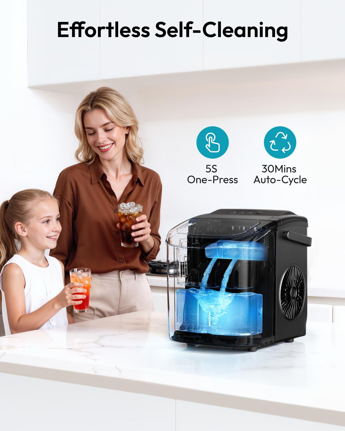 Countertop Ice Maker with Fast Ice and Easy Cleaning