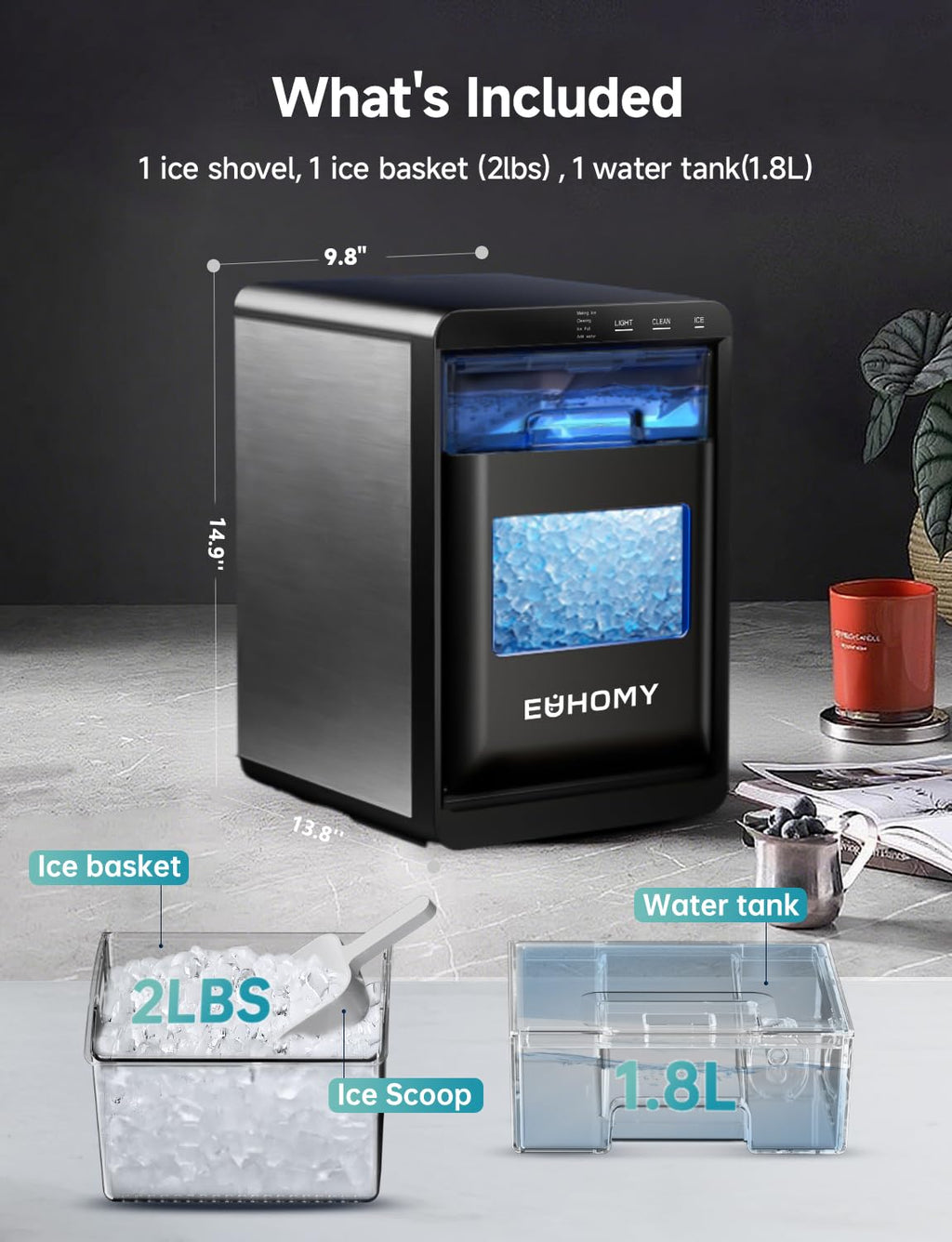 Countertop Ice Maker with Fast Ice and Self-Cleaning