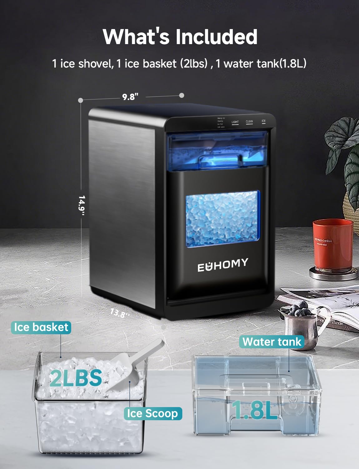 Countertop Ice Maker with Fast Ice and Self-Cleaning