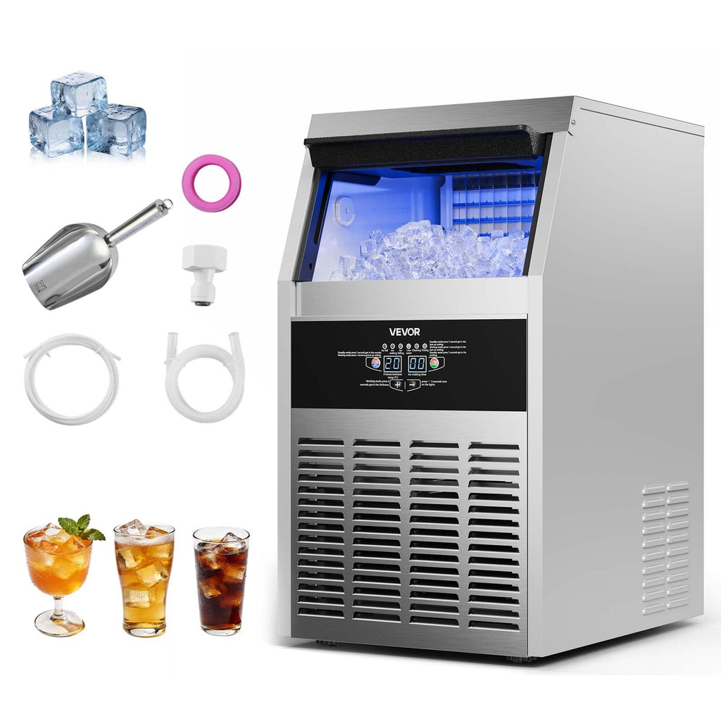 Stainless Steel Ice Maker with 130 lb Daily Capacity