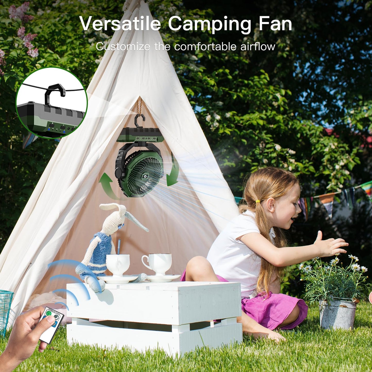 Rechargeable Camping Fan with Light & Remote