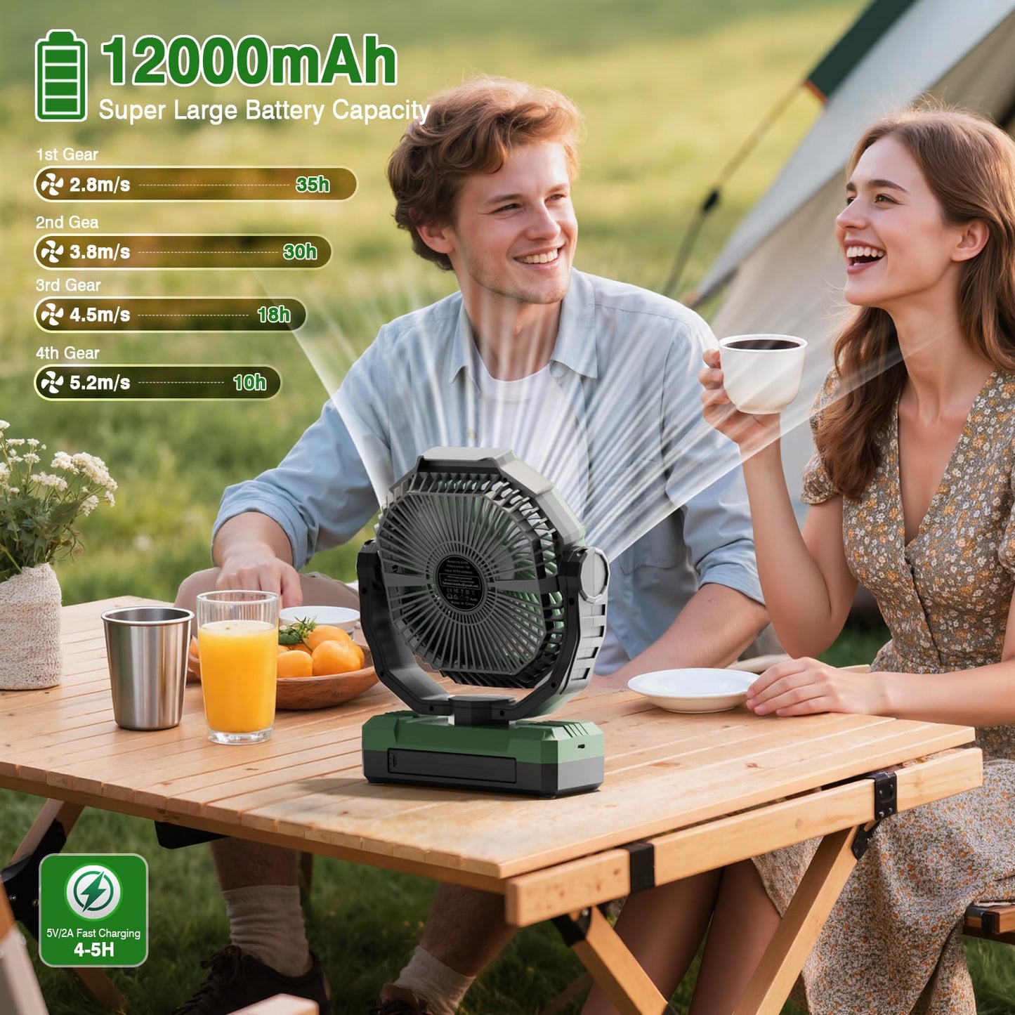 Rechargeable Camping Fan with Light & Remote