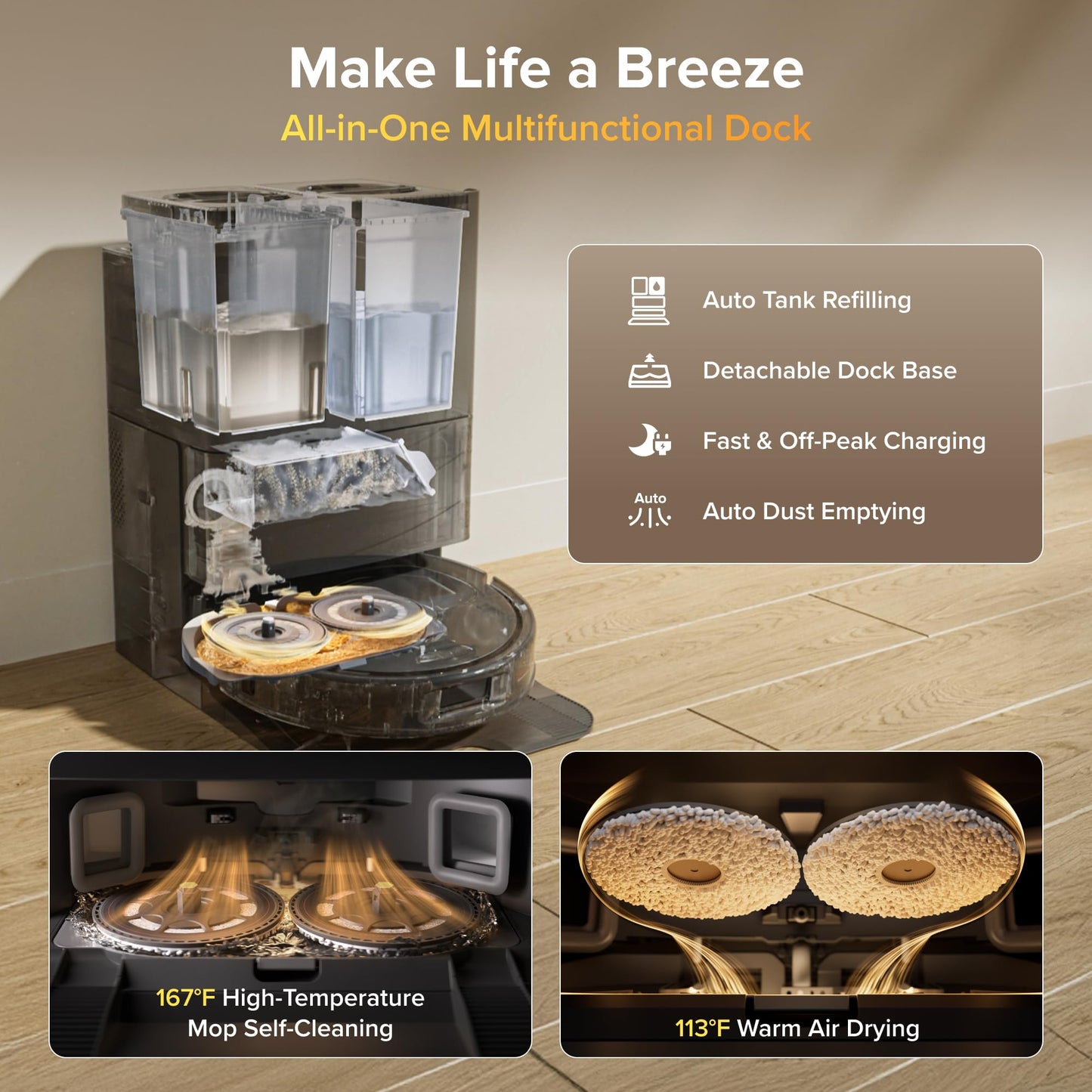 Robot Vacuum & Mop with Auto-Wash Dock