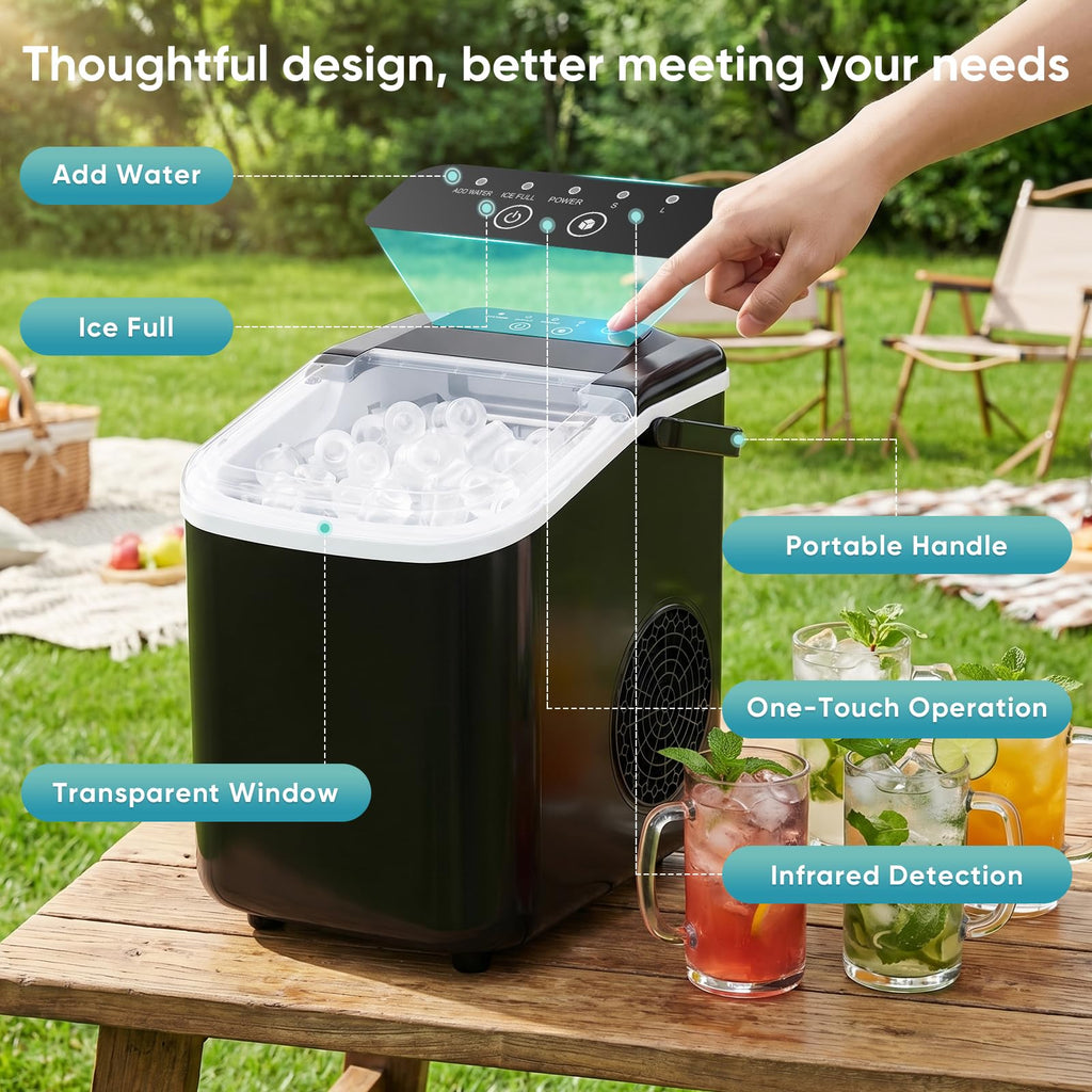 Portable Bullet Ice Maker with Auto-Cleaning Function