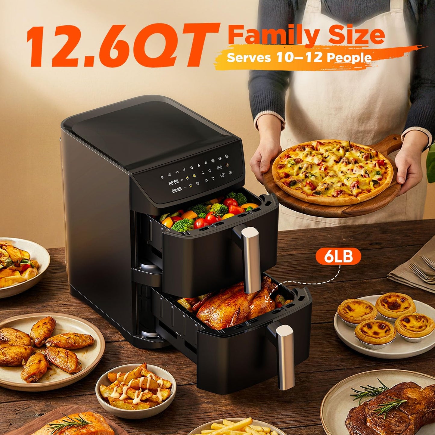 Dual Basket Air Fryer with 10-in-1 Cooking Functions