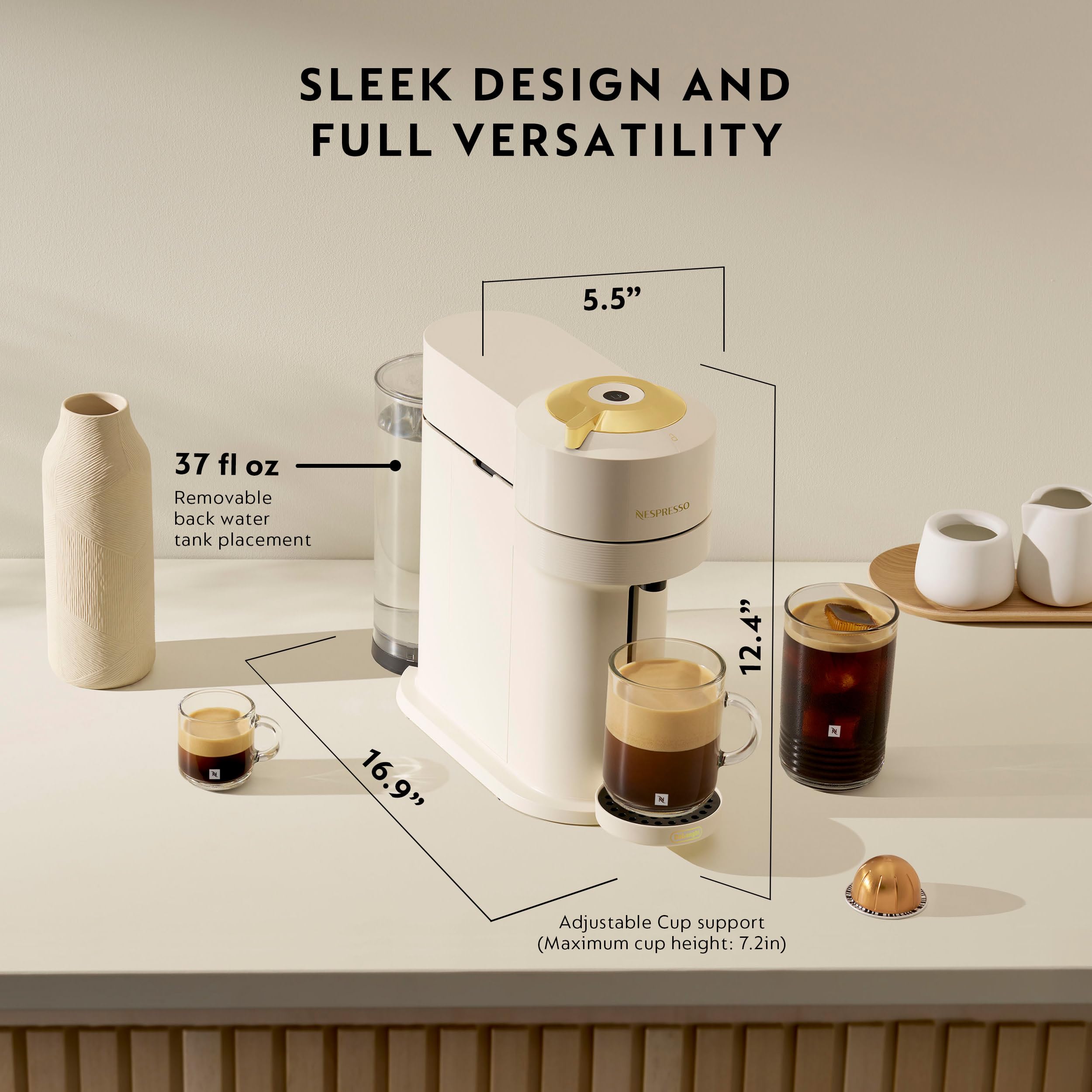 Nespresso Vertuo Next Coffee and Espresso Maker by DeLonghi, Creamy White with Gold
