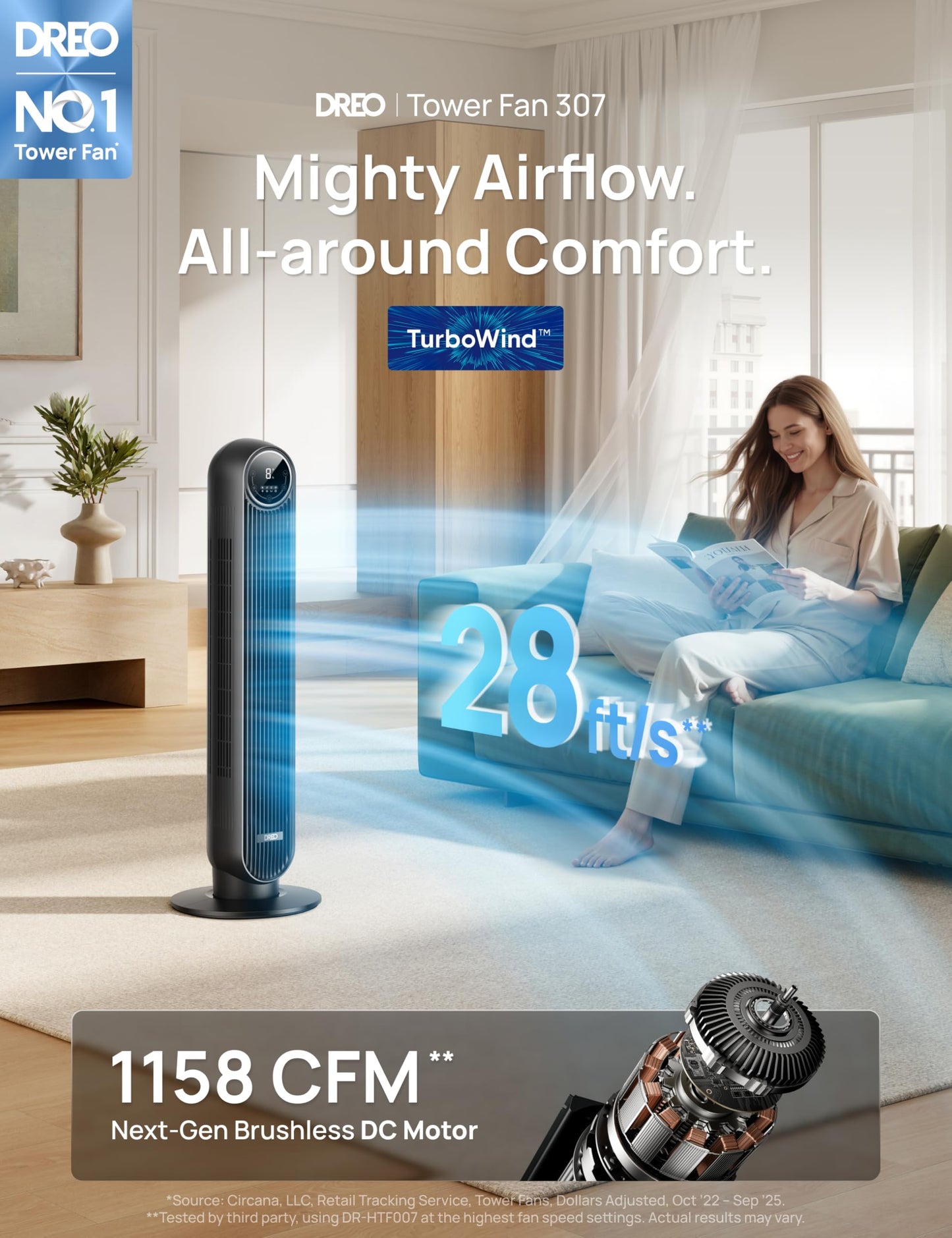 36-Inch Tower Fan with High-Speed Airflow