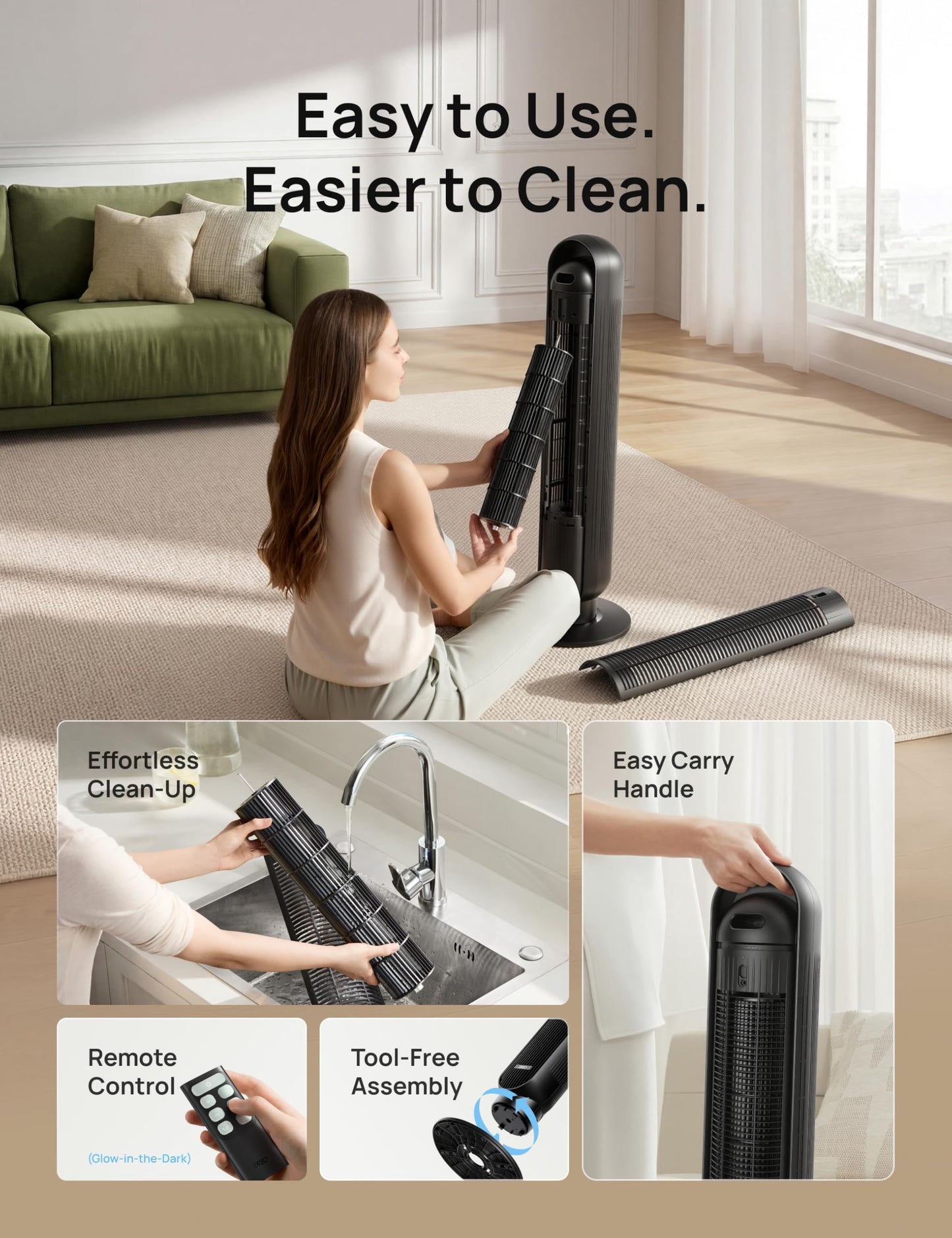 36-Inch Tower Fan with High-Speed Airflow
