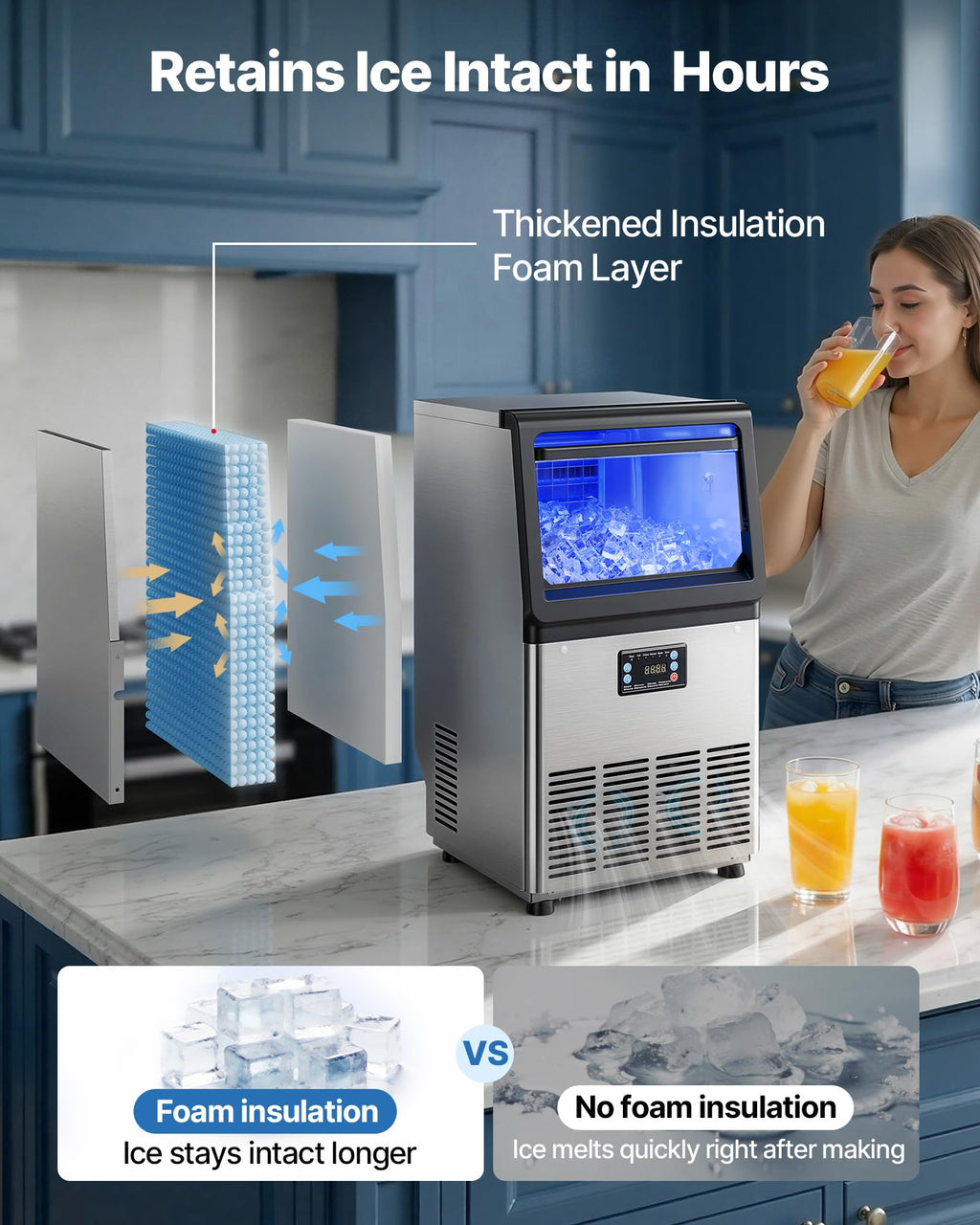 Stainless Steel Ice Maker with Self-Cleaning Display