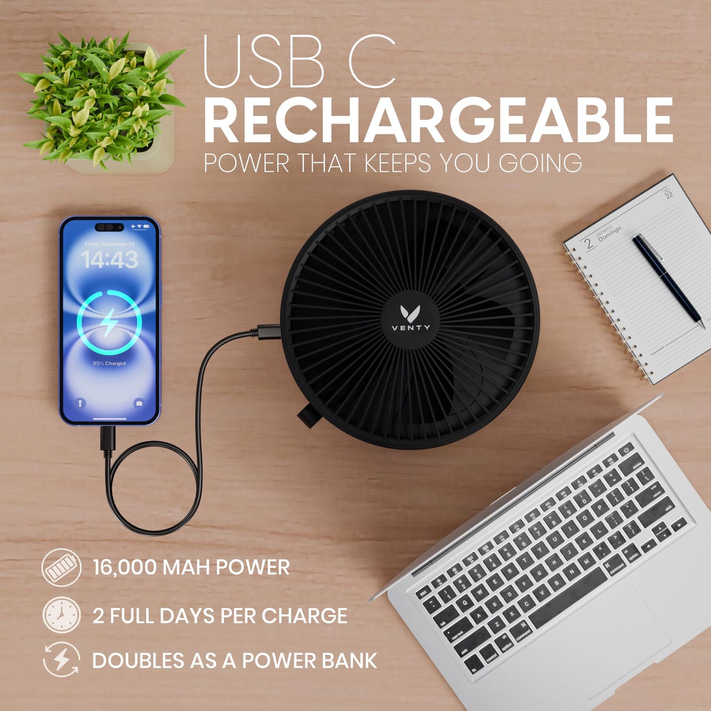 Portable Rechargeable Fan with Remote Control